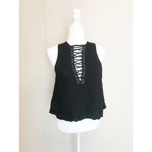 4 for $25 🌈 Black Lace-Up Deep V Tank